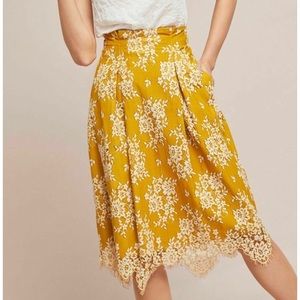 Anthropology Mustard Lace Pencil Skirt